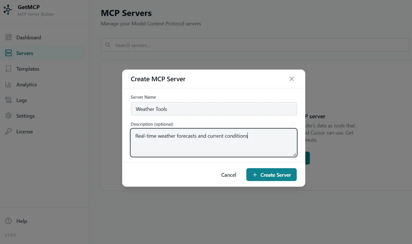 Getmcp 3 create server