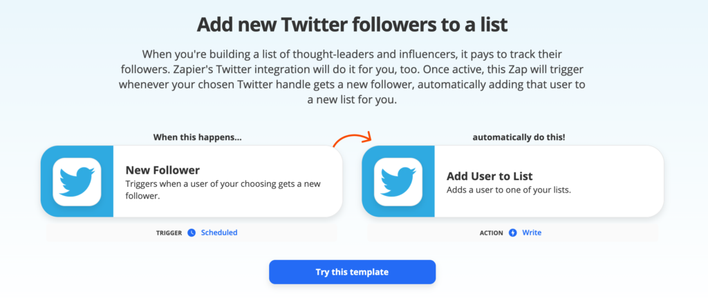 zapier to automate twitter followers database update